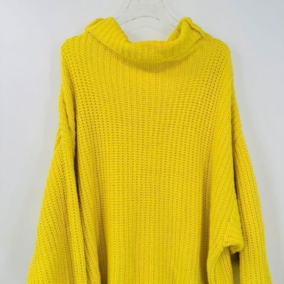 Free People Size Small Oversized Swim Too Deep Lemon Yellow Cowl Neck Sweater - Picture 4 of 12